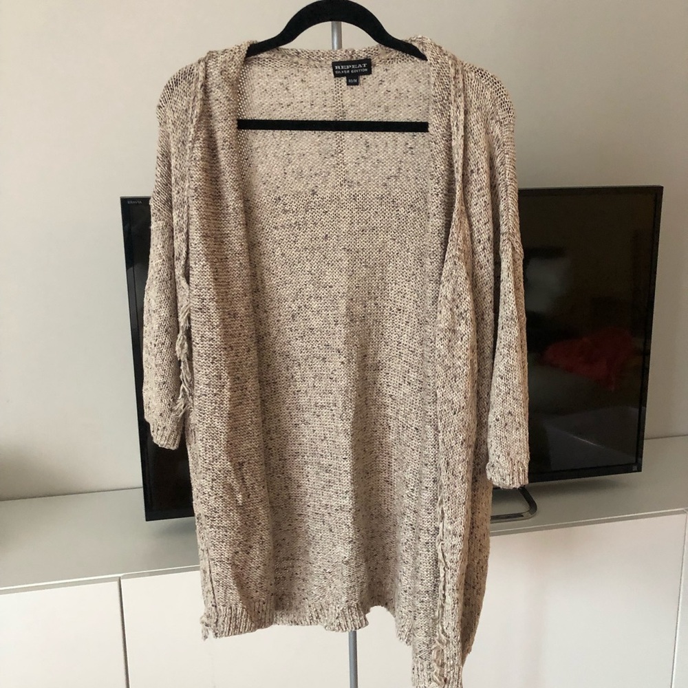 Repeat Silver Edition Oatmeal Beige Speckled Cotton Knit Cardigan